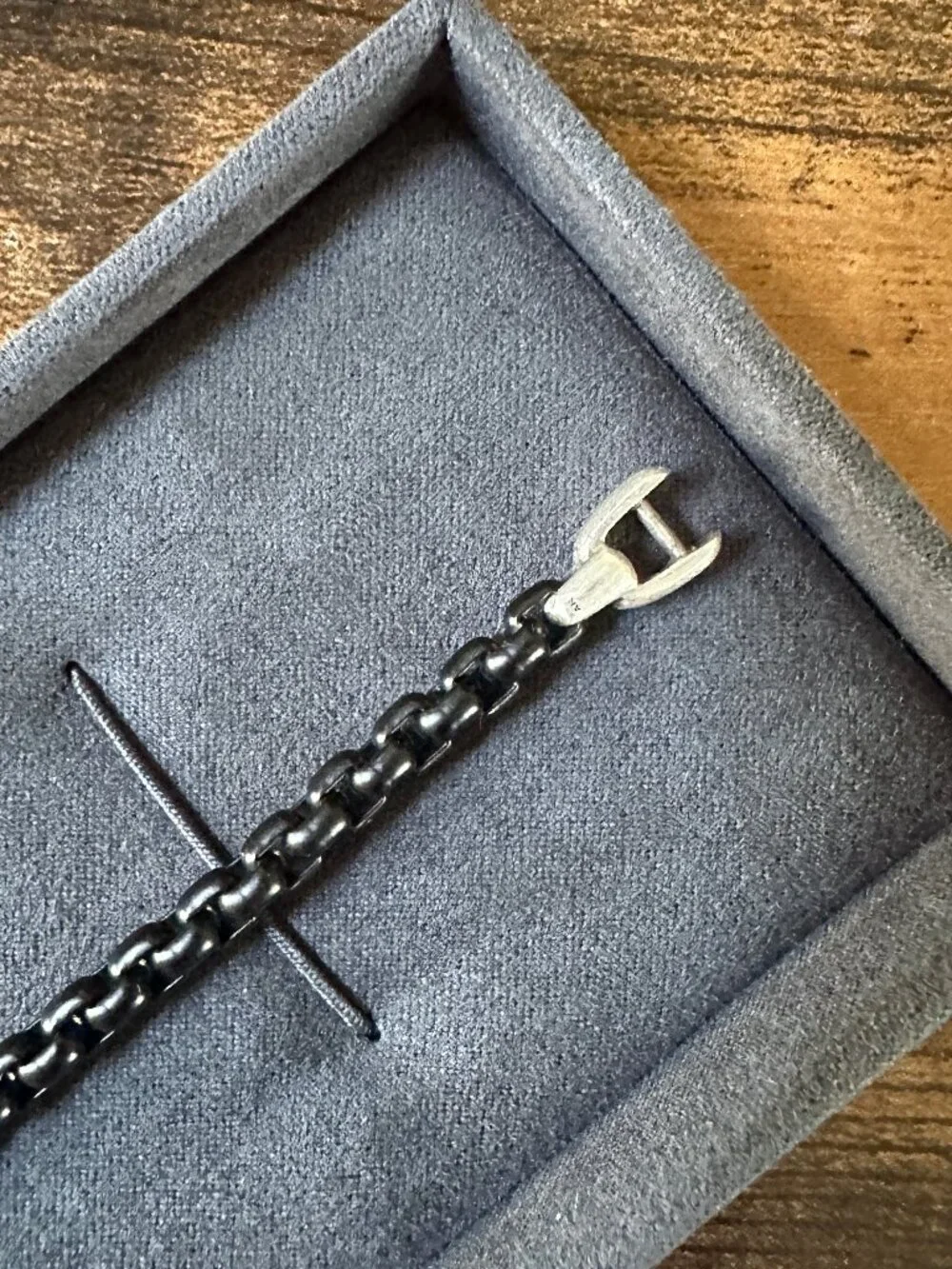David Yurman Box Chain Bracelet in Darkened Sterling Silver and Stainless Steel